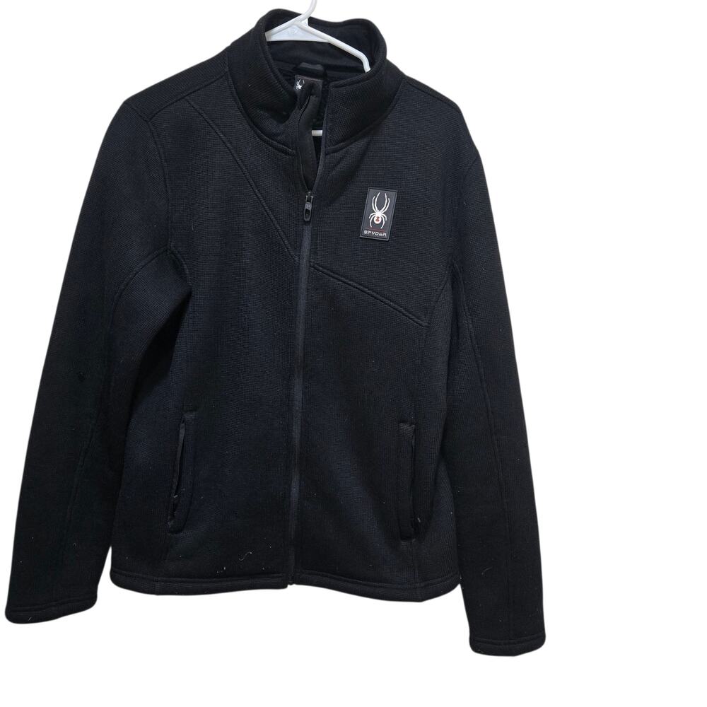 Spyder Full Zip Jacket Small Black Fleece Lined Sweater Knit